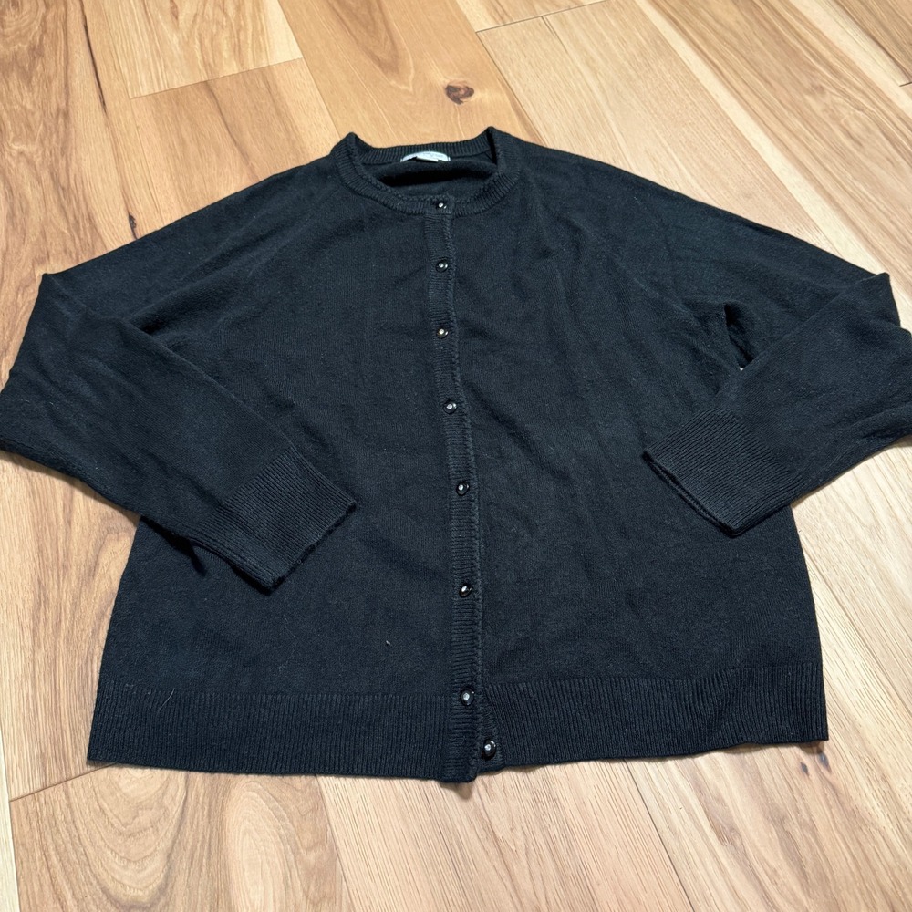 Mercer Street Studio Cardigan Women Large Black Embellished Button Crew Neck